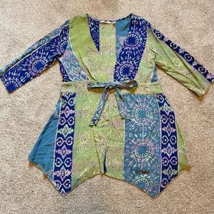 Soft Surroundings Kaleidoscope Handkerchief Tie Front Patchwork Shirt Boho Small